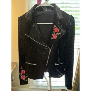Disney COCO steam punk velvet like Jacket Emo Juniors S Black Floral Embroidered
